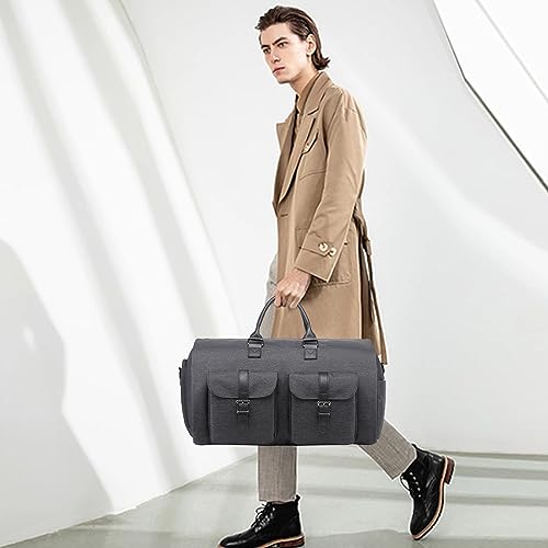 seyfocnia Convertible Travel Garment Bag,Carry on Garment Duffel Bag for Men Women - 2 in 1 Hanging Suitcase Suit Business Travel Bag - color: Grey