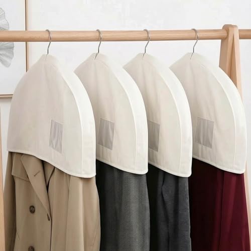 Cotton Shoulder Garment Bags with 2" Gusset, Breathable Clothes Dust Covers with Clear PVC Pocket, Reusable Washable Protectors for Suit, Coat, Dress, Closet Storage & Travel (4 Pake)
