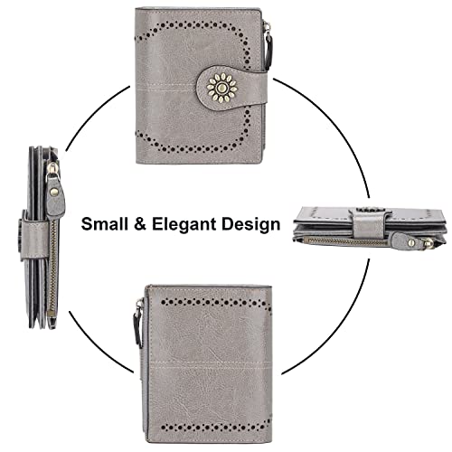 Womens Leather Wallet Small Compact RFID Blocking Credit Card Case Purse with Zipper Pocket | Small - color: Gray