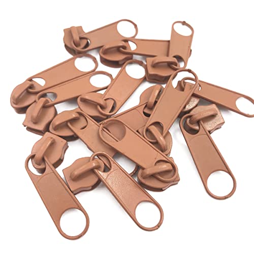 ECYC Ltd 50 Pieces #5 Zipper Sliders for Nylon Coil Zipper Repair, Metal Zipper Pull Replacement Slider Zipper Head for Sewing Tailor DIY Crafts Clothes Backpack Purses Bags Luggage, Brown - color: Brown