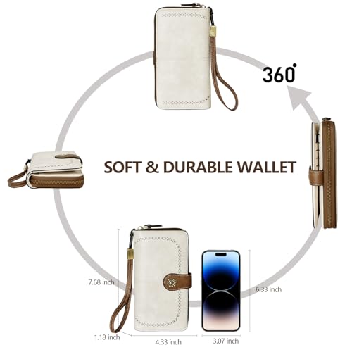 TFKGS Wallet for Women RFID Blocking Leather Large Capacity Card Holder Ladies Phone Clutch Travel Long Purse Wristlet | RFID Blocking - color: 1-Beige＆Brown