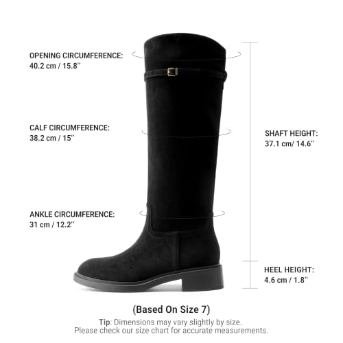 DREAM PAIRS Knee-High Buckle Strap Riding Boots | Round Toe Straight Shaft Knee-high Easy Pull-on Adjustable Metal Buckle 5mm Foam Insole Faux Suede & PU Leather Tall Boot - color: Black-suede, size: 9.5