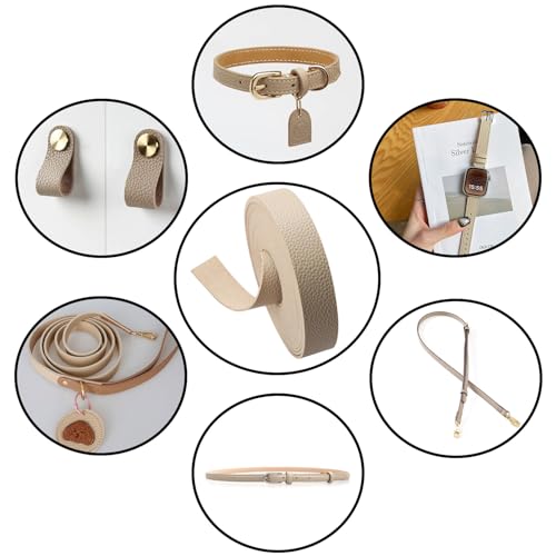 picheng Faux Leather Strap 1 Inches Wide Lychee Texture Leather Straps for Crafts, 200 Inches Long Faux Leather Strips - color: Khaki