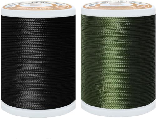 Bonded Nylon Thread Heavy Duty Sewing Thread Size #40 Tex75 Threads for Sewing Leather, Canvas, Shoes, Outdoor Upholstery Threads 2-Pack (350Yards Each) (2, Black+Olive) - color: Black+Olive