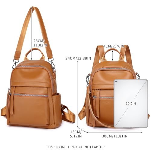Genuine Leather Backpack Purse For Women - color: Orange Brown