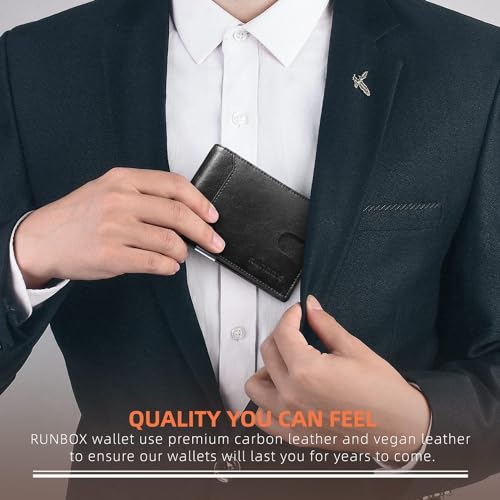 RUNBOX Slim Wallet for Men - RFID Blocking Leather Bifold with Money Clip | Minimalist Front Pocket Wallet Holds 11 Cards,Slim Thin Design,RFID Blocking Protection, Practical Birthday Gifts for Men - color: Classic Black