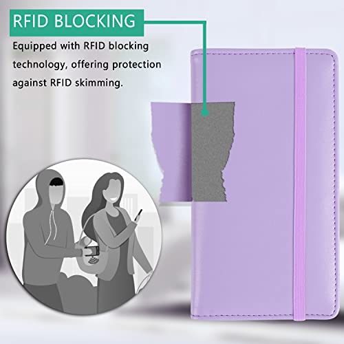 LOLOMLO PU Leather Checkbook Cover for Register Duplicate Checks, RFID Blocking Checkbook Holder with Elastic Strap & PVC Flap for Men and Women, Purple, Simple Style - color: Purple, style: Simple Style