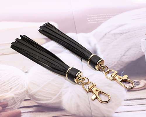 Penta Angel 2Pcs 5.9'' Large PU Leather Tassel with Lobster Swivel Keychain Pendant for Handbag Backpack Jewelry Making (Black) - color: Black