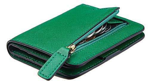 Toughergun Women’s Small Slim Leather Wallet with RFID Protection, Compact Bifold Mini Purse with Clear ID Window - color: CH Green