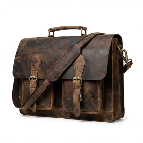 cuero Retro Brown Laptop Messenger Bag Office Briefcase Crossbody Travel Bag For Men And Women Bag Office Laptop Bag - size: 18 inch