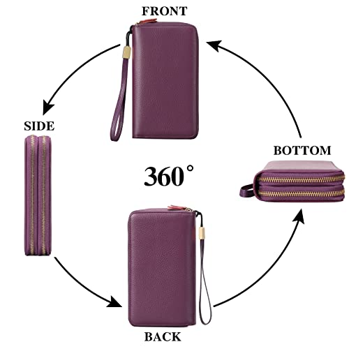 SENDEFN Leather Women Wallet RFID Blocking Zipper Around Phone Holder Clutch Wristlet Large Capacity - color: Purple