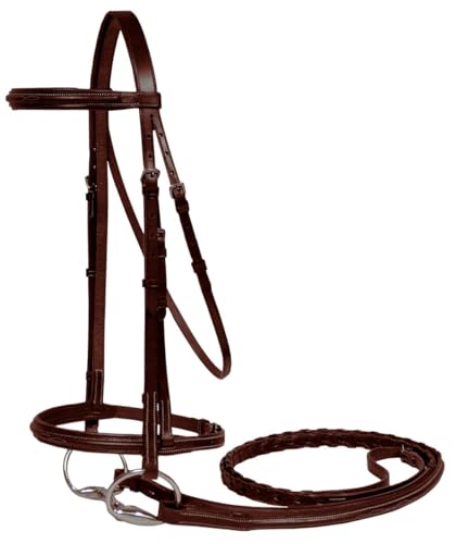 Padded Raised Fancy Stitched Leather English Schooling Bridle with Laced Reins with 1 Year Warranty - Superior Horse Comfort - color: Havana, size: Warmblood (X-Large)