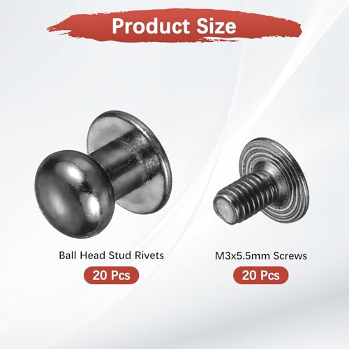 TIXIPEM 8mm Ball Head Stud Rivets Screw Back [20Pcs] - Metal Round Head Button Nipple Rivet Use for Bag & Belt & Handbag & Leather Craft & DIY Decoration - [Gun Black] - color: Gun Black, size: 8mm