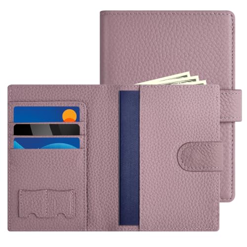 Likesing RFID Blocking Passport Holder, Leather Travel Wallet Womens(Pink) | RFID Passport Wallet with Credit Card Holders SIM Slots, Passport Book Cover Zippered Coins Pocket and Cash Holder - color: Pink