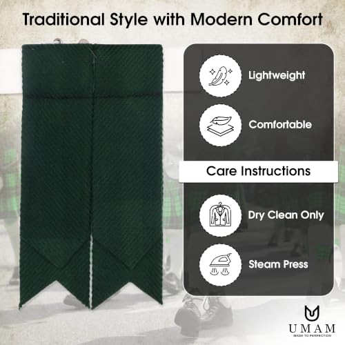 Kilt Flashes for Men with Heavy Buckle Adjusters, Plain & Tartan Kilt Sock Flashes. - color: Green Plain 030flbu