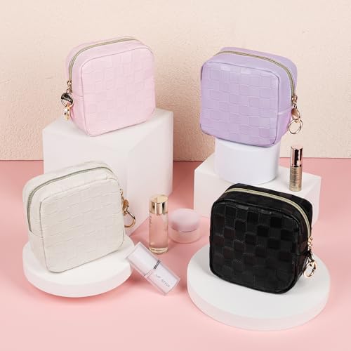 4.9" Small Makeup Bag, Checkered Mini Cosmetics Bag for Purse with Ring Buckle, Portable Small Travel Makeup Pouch for Women, Birthday/Wedding/Christmas Gifts (Checkered, Pink) - color: Checkered Pink-4.9 inch