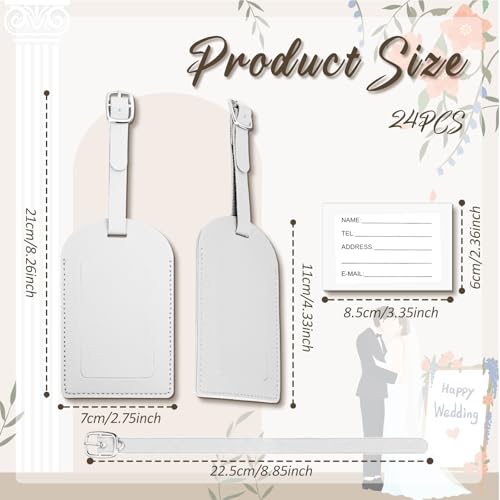 24 Pack Leather Luggage Tag White Wedding Favors Bulk Travel Tag - color: White