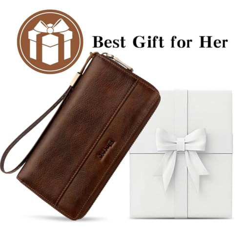 Real Leather Wristlet Wallet Women With RFID Blocking(darkcoffee) - color: a9-darkcoffee