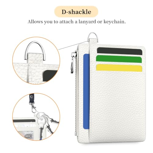 Hancynir White Minimalist Small Wallet Women Credit Card Holder RFID Slim | Zipper Pocket Wallet, Thin Travel Coin Purse, Ladies Women Mens Gifts, Cute Card Case, 6 Card Slots, ID Window, PU Leather - color: 01-Lichee White-03