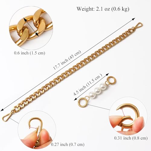 Chunky Purse Chain Handles | Short Strap Replacement for Handbag, Set of 2, 17.7 & 5 Inches Long - color: Brass