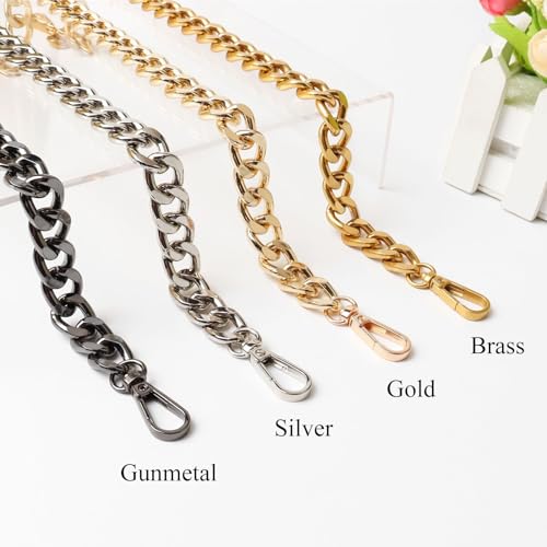 Chunky Purse Chain Handles | Short Strap Replacement for Handbag, Set of 2, 17.7 & 5 Inches Long - color: Brass