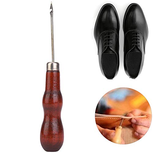 5PCS Wooden Handle Awl Hole Punch Sewing Stitching Awl Tool Shoe Repair Crochet Hook, Leather Scratch Awl for Punch Stitching Sewing DIY Hand-Made Leather Craft Repair Tools