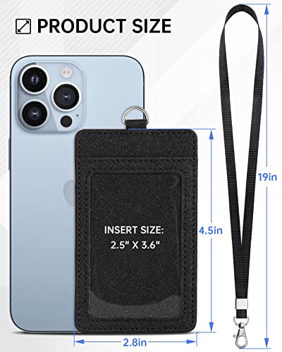 Teskyer Leather ID Badge Holder with Lanyard, Vertical Starry Black | Durable Nylon Lanyard, Rear Card Pocket, Scan Without Removing Card, Built to Last, Work & Cruise Ready - color: Starry Black, size: Vertical