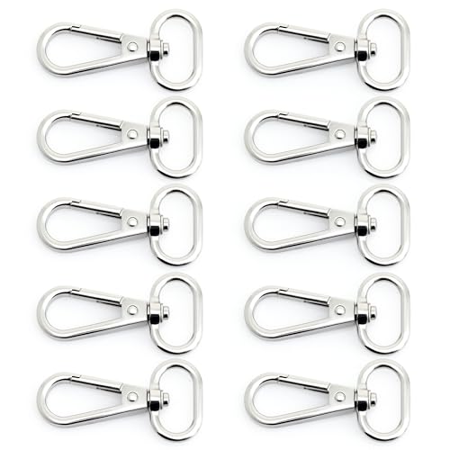 CRAFTMEMORE 10 Sets Silver Snap Hooks Lobster Clasp Swivel Push Gate Fashion Clips with D Rings Craft FSD1 (1 Inch) - color: Silver, size: 1 inch
