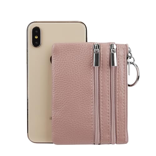 Women Genuine Leather Coin Purse Small Keychain Change Wallet - color: Dark Pink