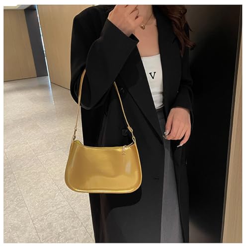 Patent Vegan Leather Evening Purse Shiny Clutch MINI Hobo Handbag Shoulder Bags - color: Gold