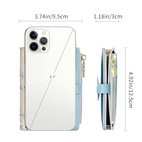 GAEKEAO Small Wallets for Women RFID Blocking Bifold Floral Vegan Leather Wallet Card Holder with ID Window & Zipper Pocket - color: C06-Blue