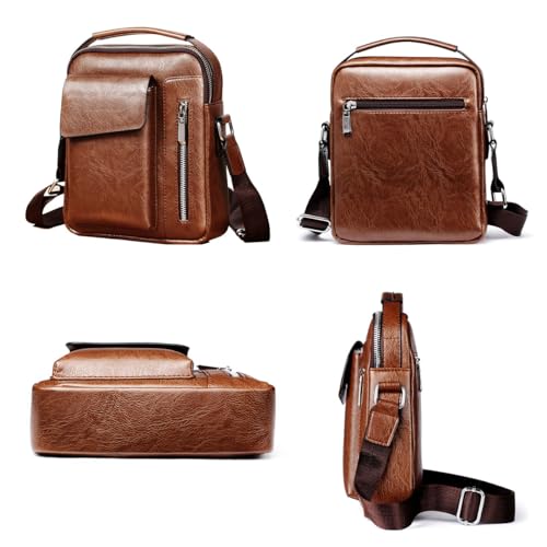 Messenger Bag for Men Crossbody Shoulder Purse Small Vintage PU Leather Satchel Pouch Side Crossover Handbag - color: Mens Crossbody Bag for Brown