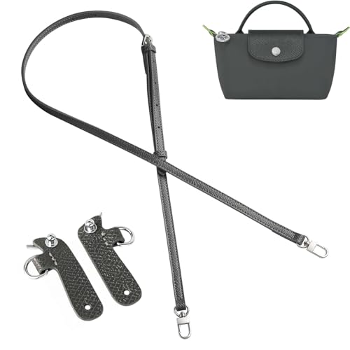 Purse Straps Replacement, Leather Handbag Crossbody Shoulder Strap Kit Adjustable for Mini Longcamp Tote Bag Women - color: Gray