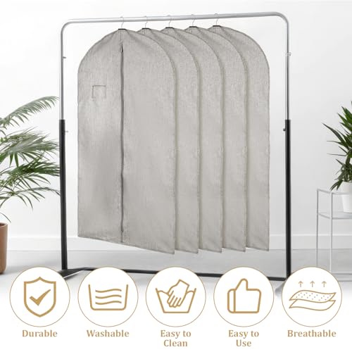 5 Packs Cotton Garment Bag for Hanging Clothes, 40" Breathable Hanging Suit Cover, Linen Garment Bags for Clothes Coats, Leather Jackets, Sweaters and Closet Storage - color: Gray