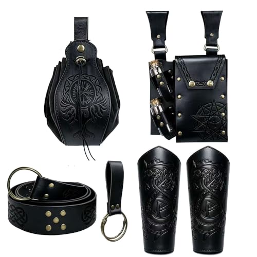 Renaissance Belt Pouch Purse Viking Bracer Hook Halloween Set Medieval Festival Costume Accessory Casual Fanny Pack Waist Bag - color: Pattern Black