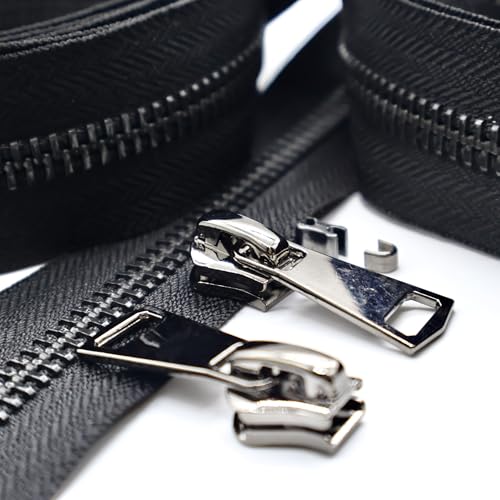 #8 Heavy Duty Metal Zipper by the Yard 3 Yards with 5 Sliders 10 Top Stops and 5 Bottom Stops for Tents Backpacks Outdoor Gear Cushion Covers DIY Pouches and Home Decor(Black/Black Teeth) - color: Black/Black Teeth