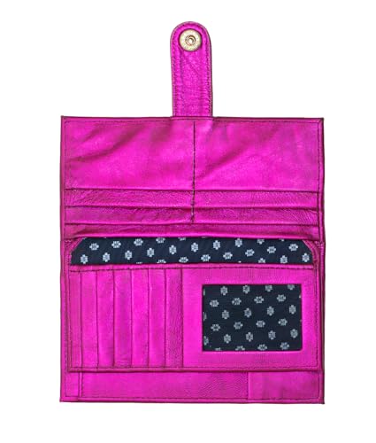 Women’s Genuine Leather Wallet – Slim Design with Secure Snap Multiple - Card Slots & Interior Zipper Pocket (Pink Metalic) - color: Pink Metalic