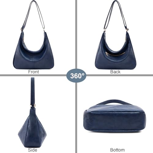 Hobo Bags for Women Foldable Shoulder Handbag CrossBody Purse | Adjustable Strap, 6 organized pockets, Crescent Tote Bag, Cute Slouchy Underarm Bag, Fits 12.9" iPad Pro - color: Dark Blue