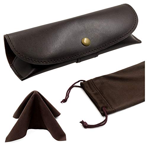 MyEyeglassCase Men Small Glasses case - Eyeglasses Hard Shell Holder Pouch & Cloth-Reading Slim & Narrow Case Heavy Duty - color: Z Brown Leatherette