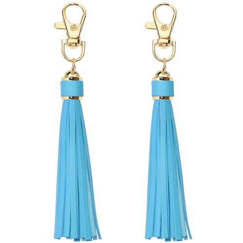 Penta Angel 2Pcs 5.9'' Large PU Leather Tassel with Lobster Swivel Keychain Pendant for Handbag Backpack Jewelry Making (Light Blue) - color: Light Blue