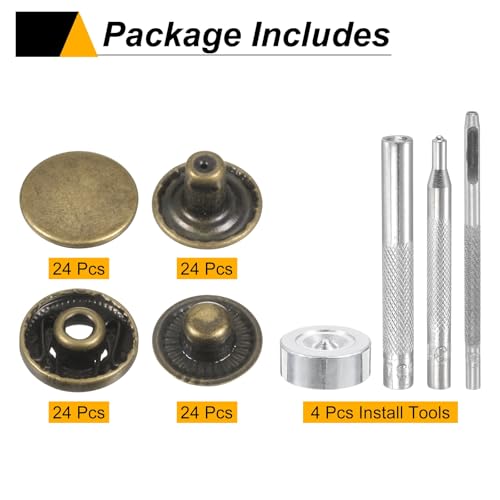 HARFINGTON 24Set Leather Snaps Fasteners Kit 15mm Dia Brass Press-Stud Cap Button 2.76" Length Metal Snap Buttons with 4 Install Tools for Coat Bag Leather Marine Boat Canvas, Bronze - color: Bronze, size: 15mm