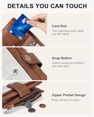 BOSTANTEN Small Wallet for Women RFID Blocking Leather Compact Card Holder | Zipper Coin Pocket, Bifold, Minimalist, Fits Small Purses, Travel, Quilted, Perfect Gifts, Beige＆Brown - color: Beige＆Brown