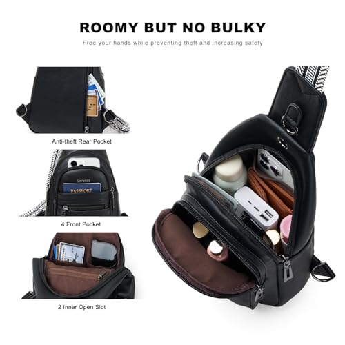 Leresas 7L Sling Bag for Women Vegan Leather Crossbody Purse Chest Bags Fashionable Trendy Fanny Pack with Travel, Black - color: 7l-m-black, size: 7L