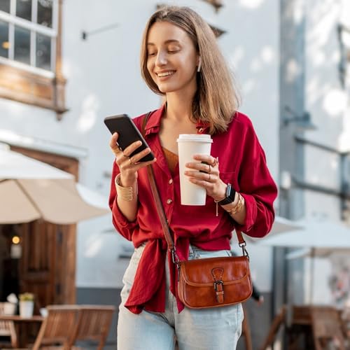 HESHE Leather Small Crossbody Bag for Women Satchel Purse Mini Shoulder Bag | Designer Real Genuine Leather Travel Casual Purse Adjustable Strap Sacthel Hobo Purses Zippered Pockets Magnetic Snap Closure - color: Coffee