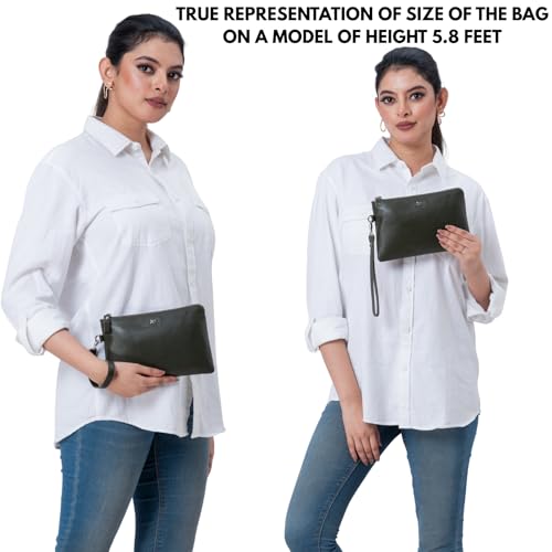Leather Wristlet Wallet for Women Clutch Handbag Purse with Cell Phone Slot | Genuine Top Grain Leather, 8 Credit Card Slots, Detachable Strap, YKK Zipper, Gifts for Women - color: Olive Nappa