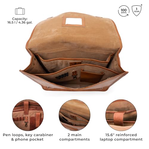 BERLINER BAGS Genuine Leather Messenger Bag For Men Berlin XL- Brown | Briefcase For Travel & Work, Adjustable Strap, 15.6" Laptop Slot, Trolley Sleeve, Phone Pocket, Pen Loops, Key Carabiner - color: Brown XL