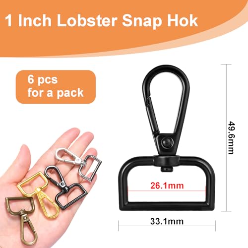 1 Inch Metal Swivel Snap Hooks, 6 Pack Lobster Claw Clasps for Keychains Purse Hardware Bag Making Lanyard Hooks(Black) - color: 6pcs Black