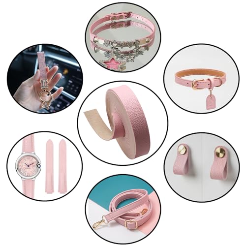picheng Faux Leather Strap 1 Inches Wide Lychee Texture Leather Straps for Crafts, 200 Inches Long Faux Leather Strips - color: Pink