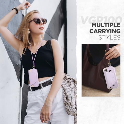 VULKIT Portable Leather Eye Glasses Case for Women & Men, Slim Sunglass Case, Unisex Eyeglass Case - color: Lavender Mist With Lanyard