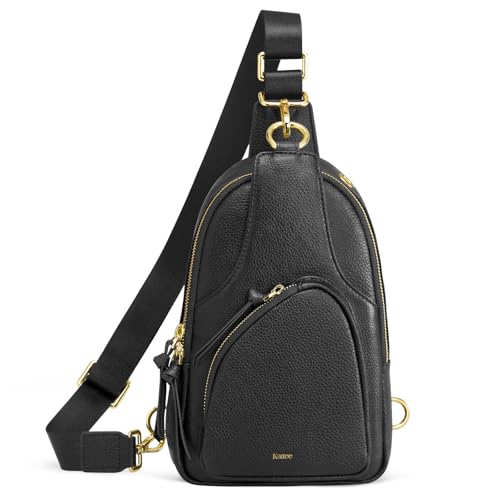 Kattee Sling Bag for Women, Leather Crossbody Bags for Travel, Black | Top grain pebbled cowhide leather fanny pack crossbody purse. Small chest bag with RFID blocking for travel. - color: Black